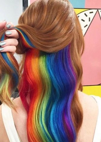 Кольорове мелірування (75 фото): різнобарвне фарбування коротких, середніх і довгих темно-русявих і світлого волосся, вибір фарби для мелірування