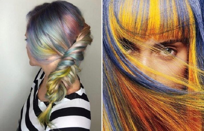 Кольорове мелірування (75 фото): різнобарвне фарбування коротких, середніх і довгих темно-русявих і світлого волосся, вибір фарби для мелірування