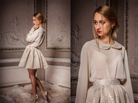 Костюм зі спідницею (123 фото): кофта і топ зі спідницею з завищеною талією, з спідницею-олівець, фасони, піджак зі спідницею, брюками до спідниці