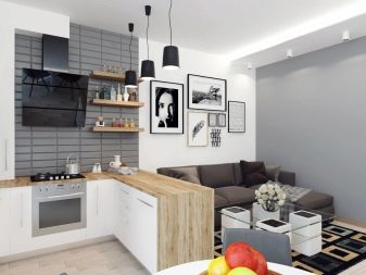 Кухні-вітальні 13 кв. м (58 фото): варіанти дизайну інтер’єру кухні-їдальні з диваном та іншої меблями