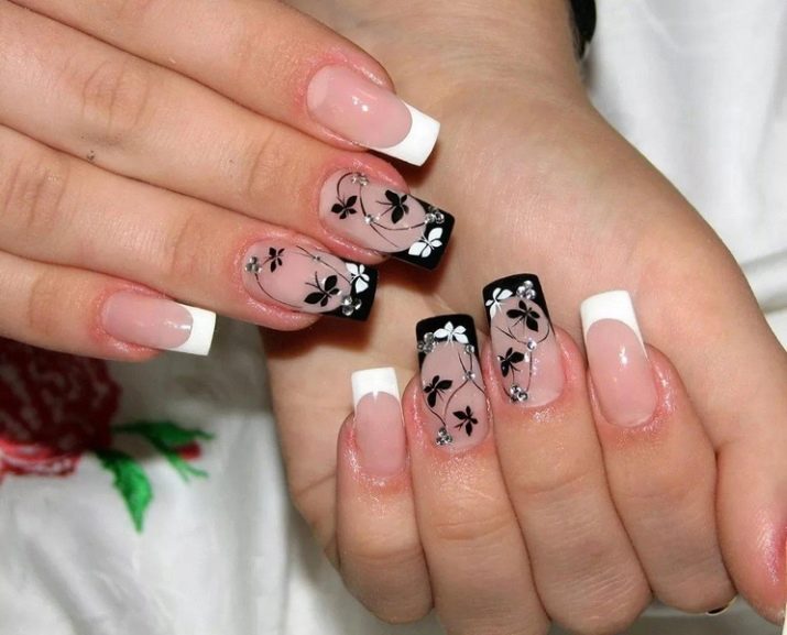 Особливості чорно-білого френча на нігтях (54 фото): дизайн французького манікюру в чорно-білому кольорі