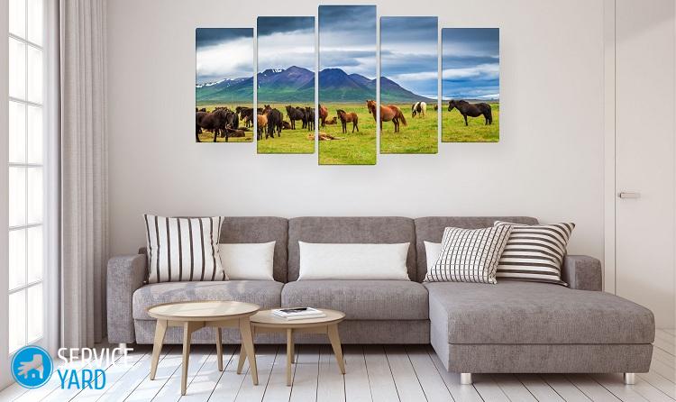 Как оформить стену в гостиной над диваном?