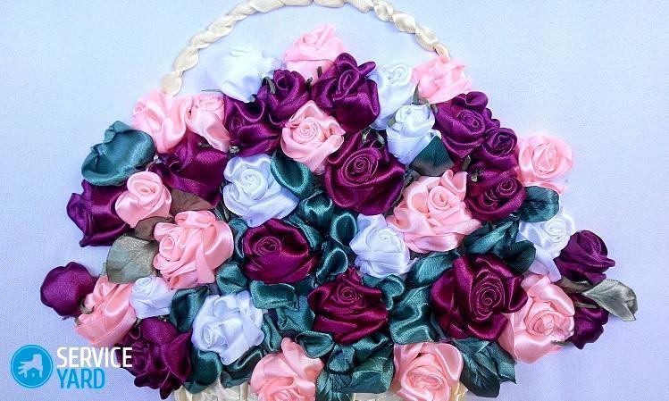 Корзина с цветами из лент своими руками