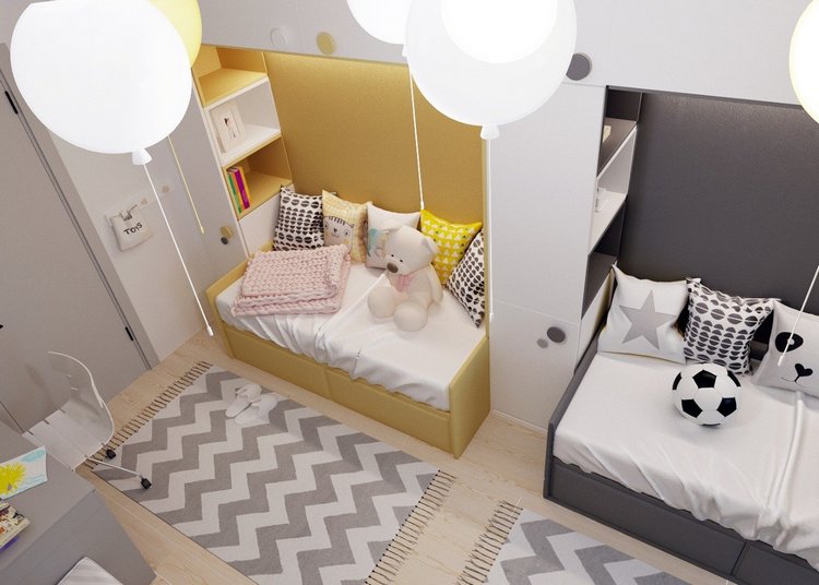 Оформление интерьера детской для мальчика и девочки вместе