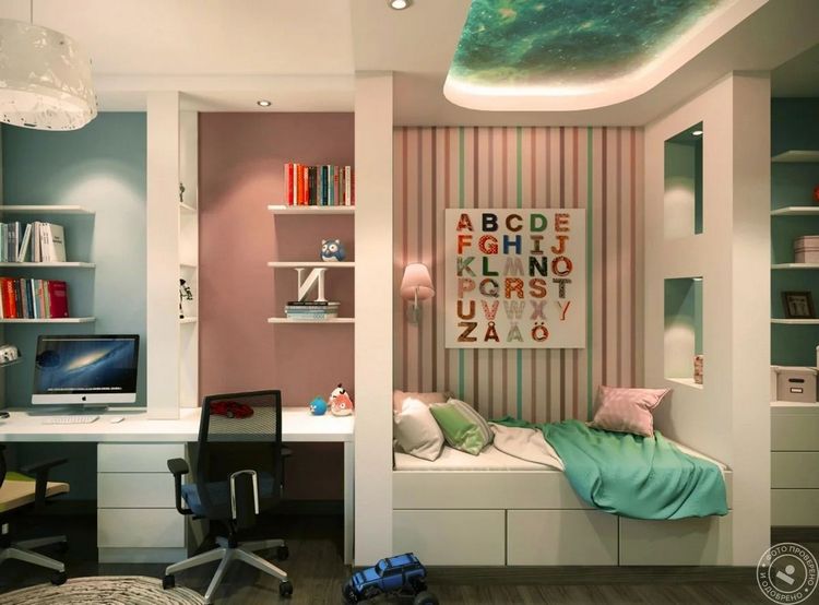 Оформление интерьера детской для мальчика и девочки вместе