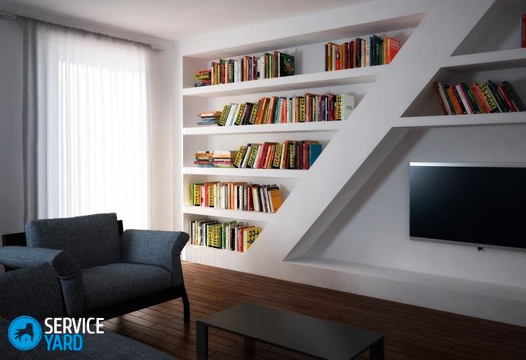 Полки из гипсокартона на стене